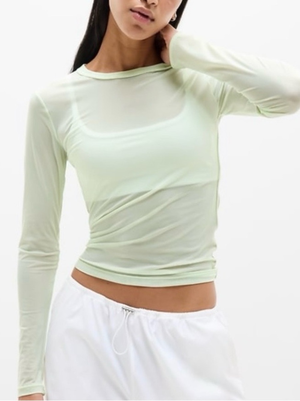 Athleta Sheer Mesh Top Honeydew Medium